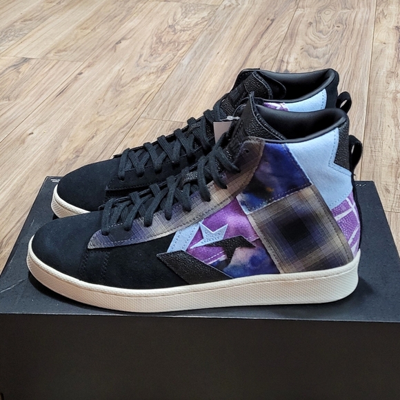 Converse Pro Leather Hi Oubre JR Mens Size 10 Patchwork Suede Black Purple Shoes - Picture 2 of 7